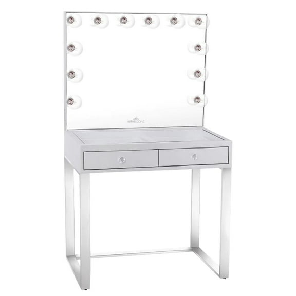 Impressions Vanity SlayStation Emma Dressing Table with Vanity Mirror Bundle (Silver Mirrored)