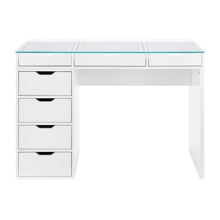 Impressions Vanity SlayStation Kendall Vanity Table with Drawers and Clear Glass Top (White)