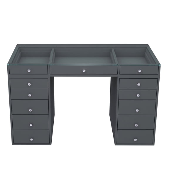 Impressions Vanity SlayStation Plus 2.0 Makeup Desk with Dual 5 Storage Drawer Unit, Dressing Table (Charcoal)