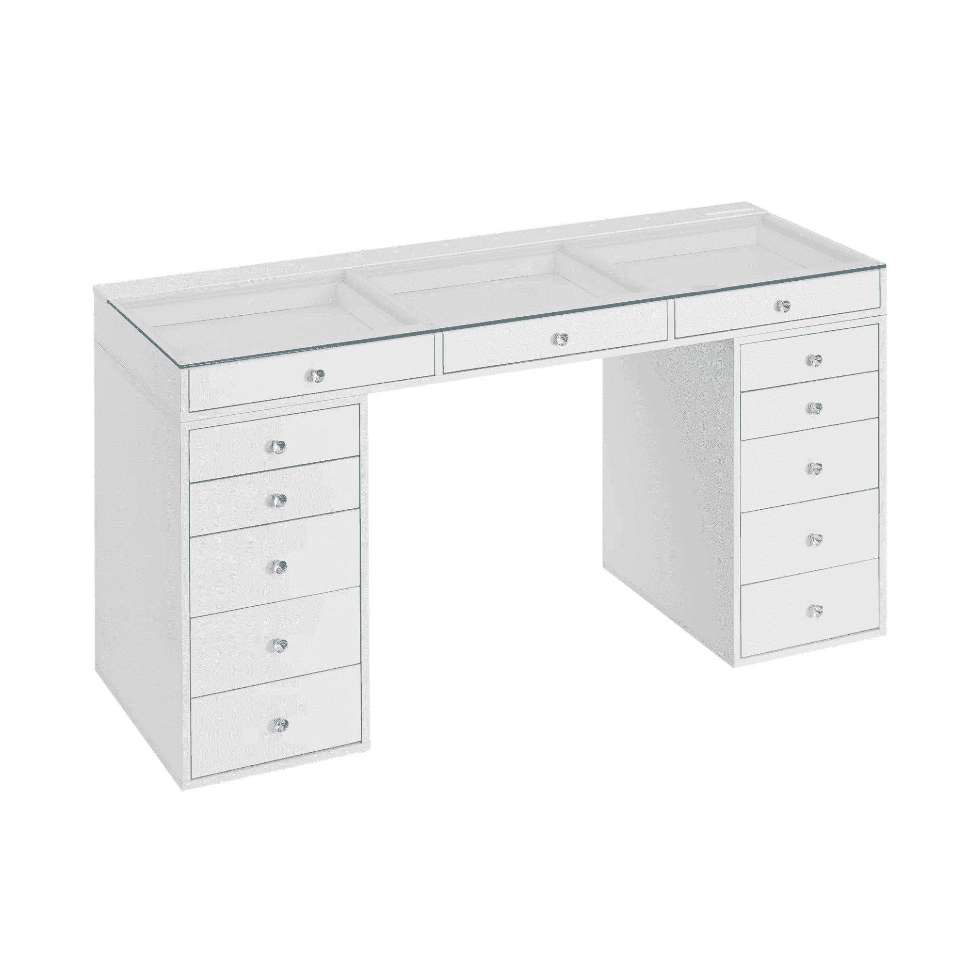 Impressions Vanity SlayStation Pro 2.0 Vanity Table with Clear Glass Top and 13 Drawers