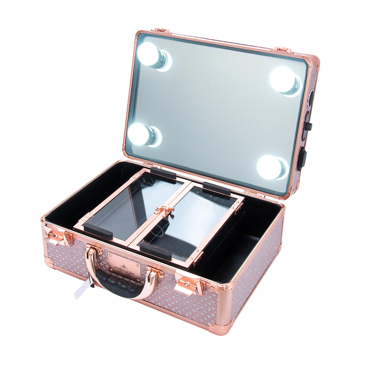 Impressions Vanity Slaycase 3.0 Vanity Travel Case with LED Bulbs, Travel  Makeup Organizer (Rose Gold Dazzle) - Walmart.com