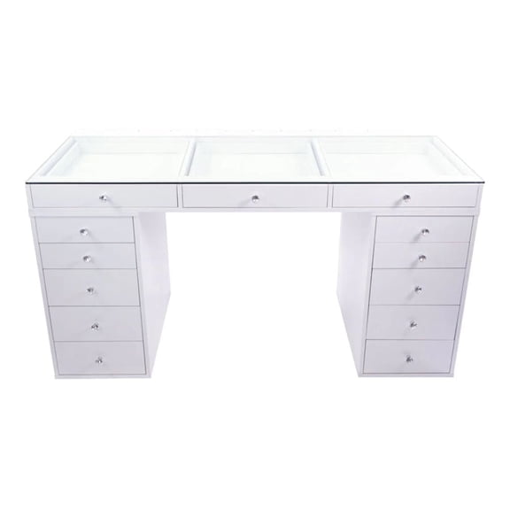 Impressions Vanity Slaystaion Pro 2.0 Makeup Vanity Table with 5 Drawer Units Bundle (Bright White)