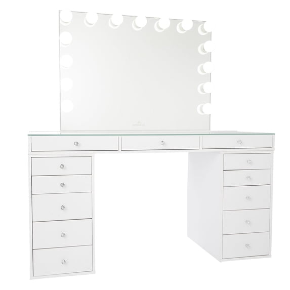 Impressions Vanity Slaystaion Pro 2.0 Vanity Table and Mirror with Drawers Bundle (Bright White)