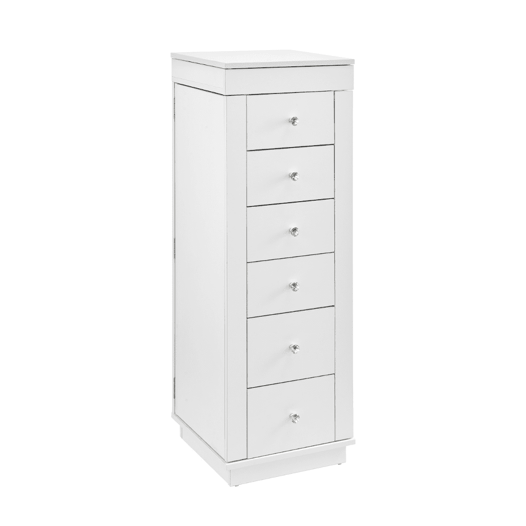 Bright White Glossy Smooth Armoire with Mirror and Crystal Knobs