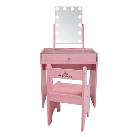 Impressions Vanity Slaystation Little Princess Vanity Set, Makeup Table with Mirror and Chair(Light Pink)