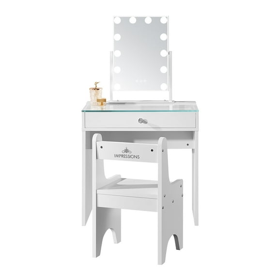 Impressions Vanity Slaystation Little Princess Vanity Set, Dressing Table with Mirror and Chair (White)