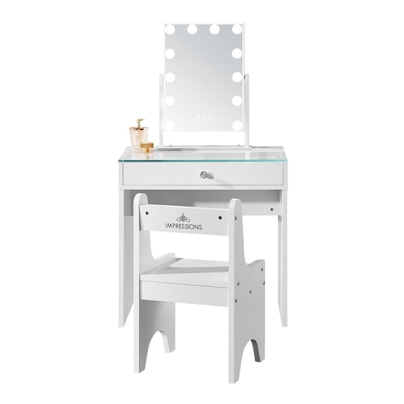 Impressions Vanity Slaystation Little Princess Vanity Set, Dressing Table with Mirror and Chair (White)