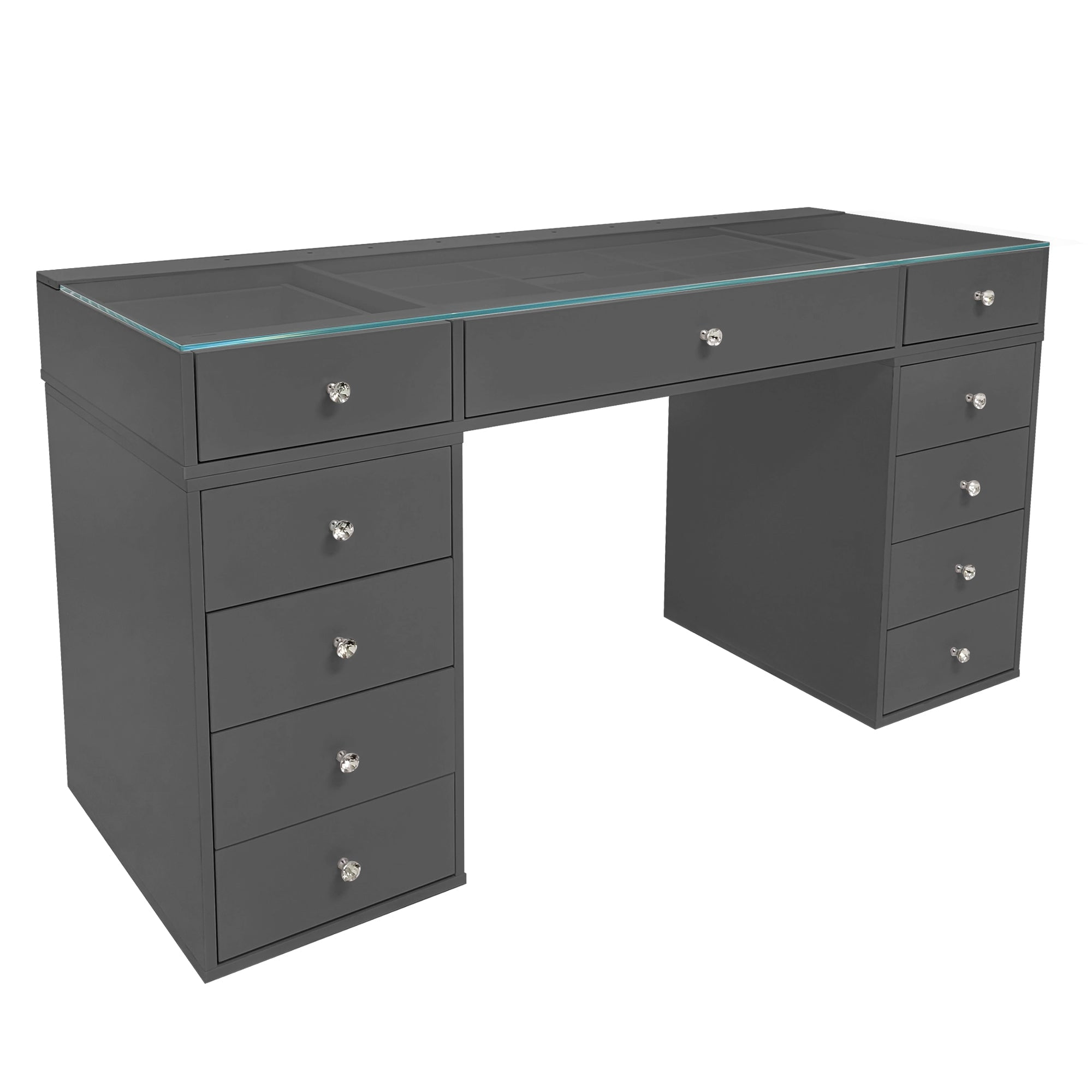 Impressions Vanity Slaystation Naomi Vanity Desk with Glass Tabletop