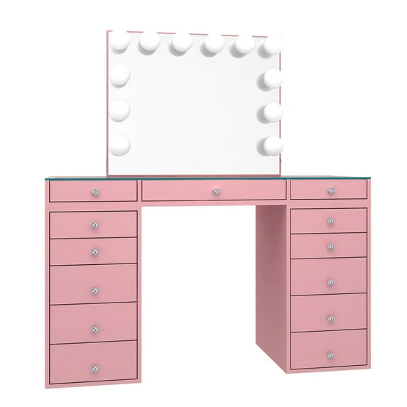 Impressions Vanity Slaystation Plus 2.0 Makeup Vanity Table with 5 Drawer Units Bundle (Light Pink)
