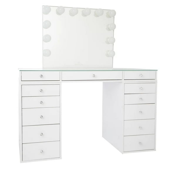 Impressions Vanity Slaystation Plus 2.0 Table with Vanity Mirror and Drawers Bundle (Bright White)