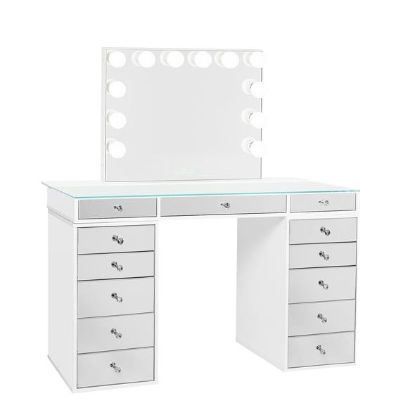 Impressions Vanity Slaystation Plus 2.0 Tabletop and Mirror with Drawers Bundle (Bright White)