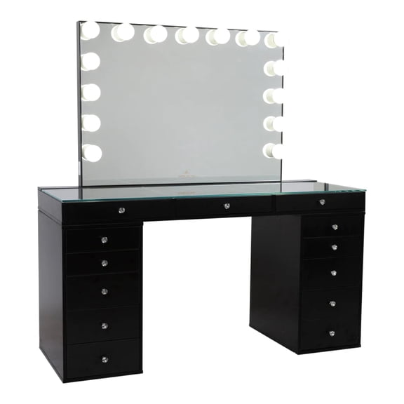 Impressions Vanity Slaystation Pro 2.0 Tabletop with Mirror and 5 Drawers Unit Bundle (Pro Black)