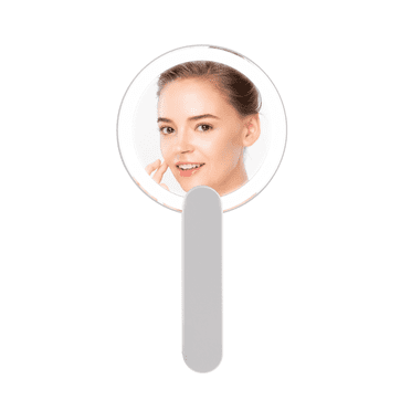 Impressions Vanity Smart Round Handheld Mirror with Swivel Handle Ring, LED Lighted Compact Mirror (White)