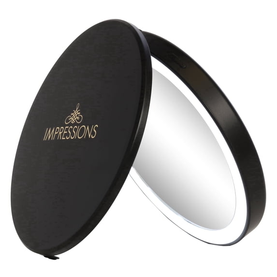 Impressions Vanity Solar QI 2 Sided Lighted Magnifying Compact Makeup Mirror (Black)