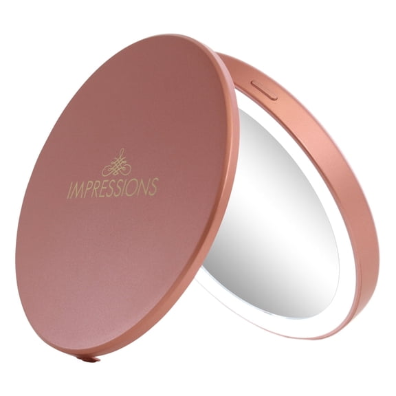 Impressions Vanity Solar QI 2 Sided Lighted Magnifying Compact Makeup Mirror (Rose Gold)