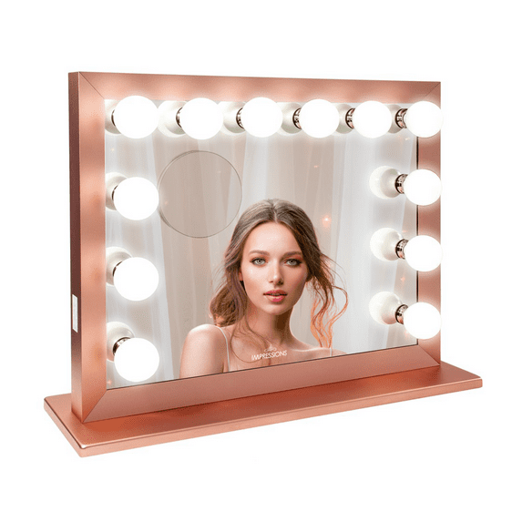 Impressions Vanity Starlight Plus LED Makeup Mirror with 12 LED Lights, Tabletop or Wall Mounted (Rose Gold)