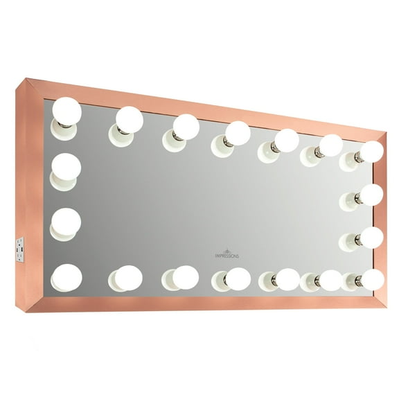 Impressions Vanity Starlight Wide Hollywood Lighted Vanity Mirror,18 LED Bulbs, Wall-Mounted and Rectangular (Rose Gold)