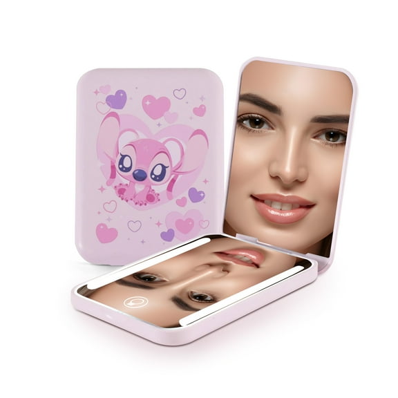 Impressions Vanity Stitch Angel Love Mini Travel Compact Mirror with Lights and 2x Magnifying
