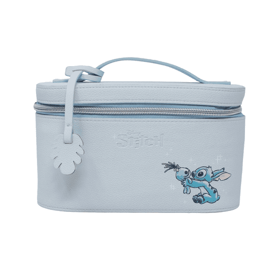 Impressions Vanity Stitch and Scrump Makeup Train Case with Stitch Artwork and Monstera Leaf Tag
