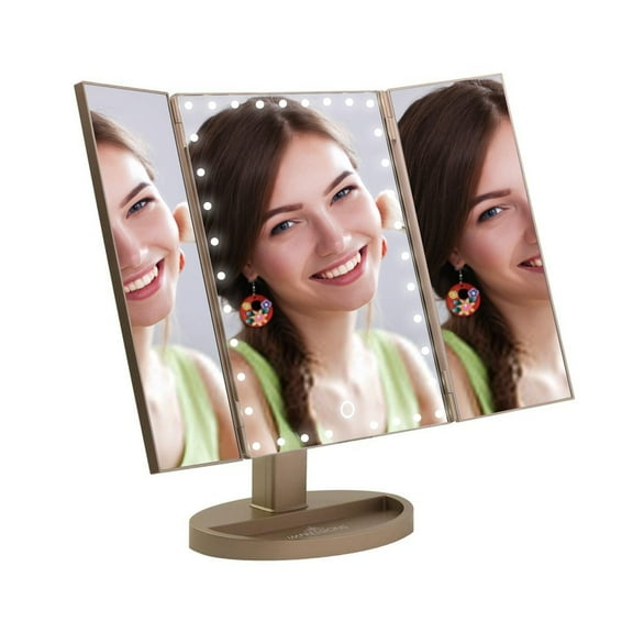 Impressions Vanity Touch Trifold XL Dimmable LED Makeup Mirror with 180 Degree Tilt (Champaign Gold)