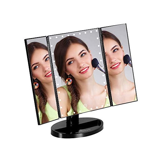 Impressions Vanity Touch Trifold XL Dimmable LED Makeup Mirror with 180 Degree Tilt (Pro Black)