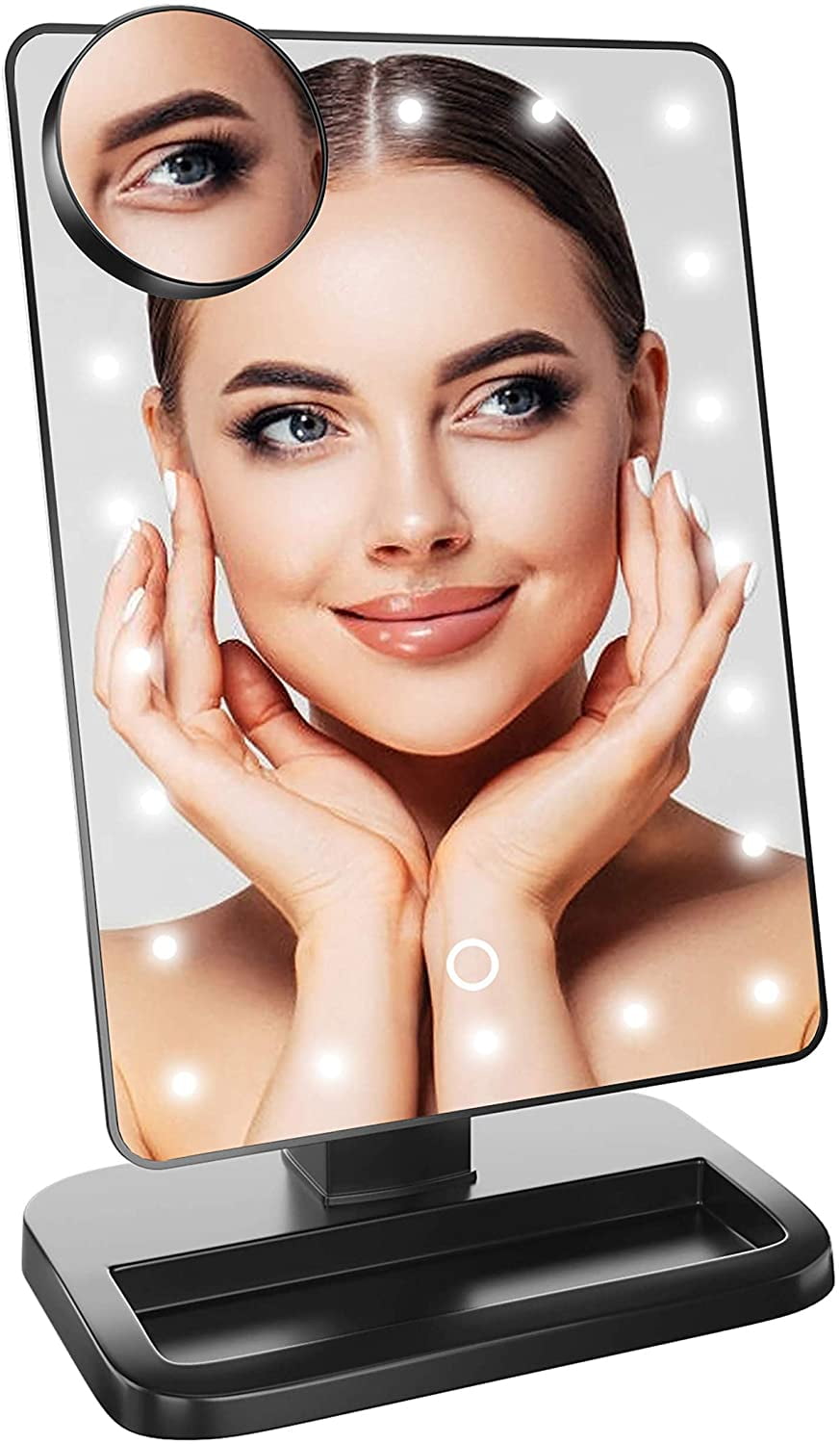 Black Rectangular LED Magnifying Makeup Mirror with Built-In Speaker