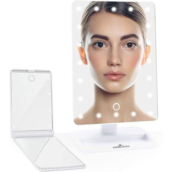 Impressions Vanity Touch XL and Touchup LED Makeup Mirror Bundle, 5X Magnifying Tabletop (White)