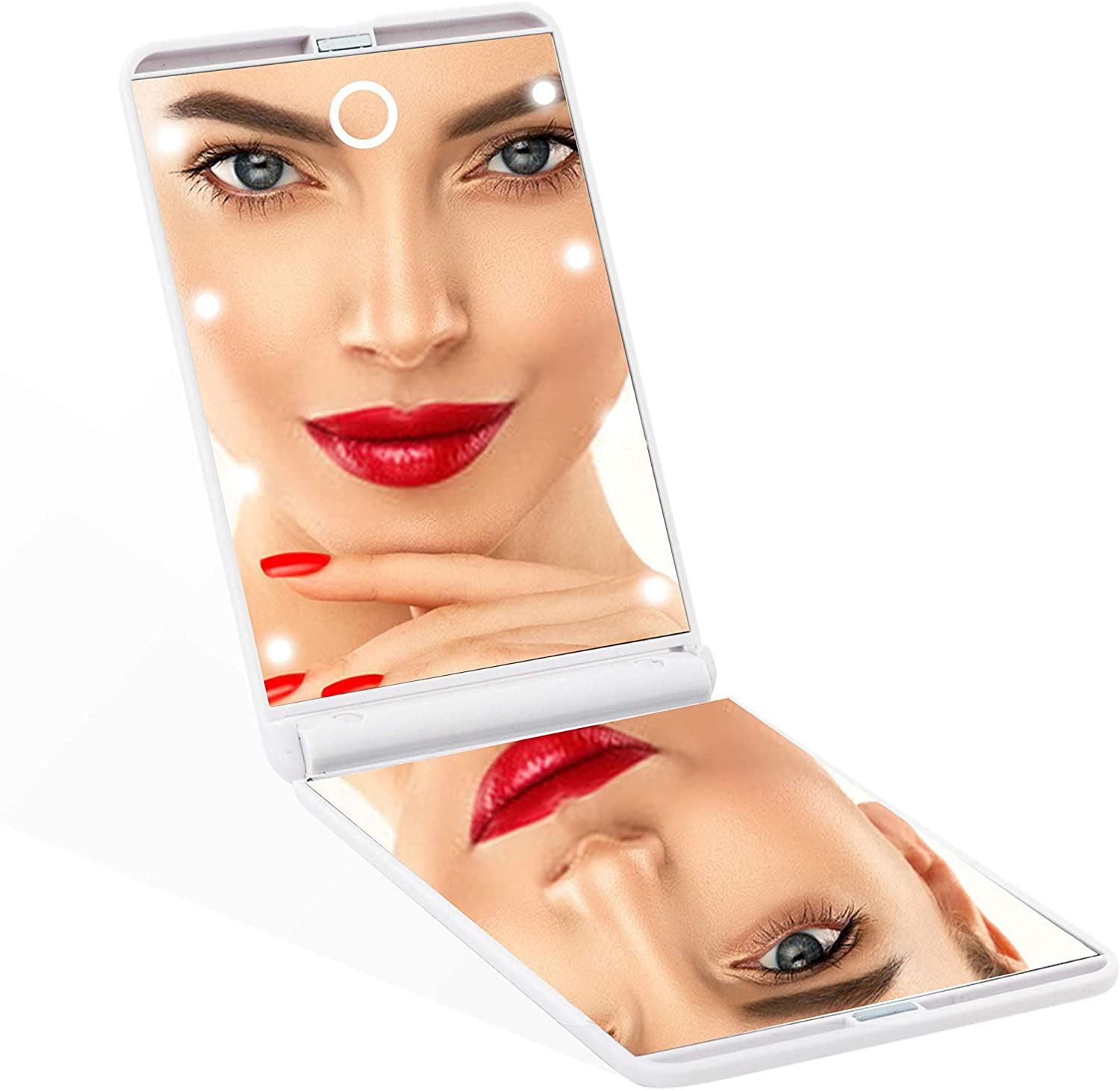 Impressions Vanity Touchup Dimmable LED Compact Mirror with Touch Sensor Light Switch, Bifold