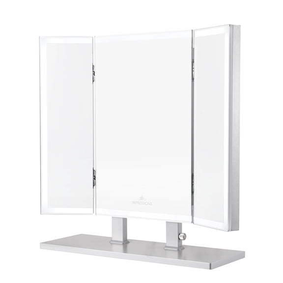 Impressions Vanity Trifecta Plus LED Illuminated Light Strip 3 Mirrors Desk Makeup Vanity Mirror (Silver)