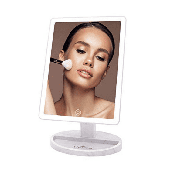Impressions Vanity Ultra LED Lighted Makeup Mirror, Vanity Mirror with 360 Rotation (White Marble)