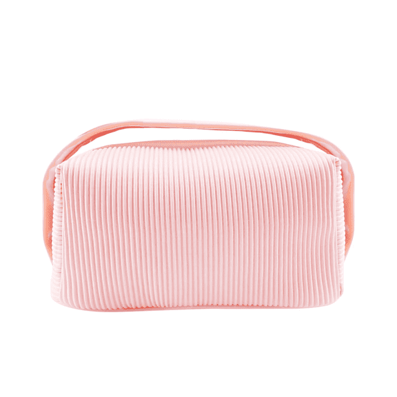 Impressions Vanity Valencia Makeup Bag With Silver Hardware, Mesh Slip Pockets, Top Handle, Pink