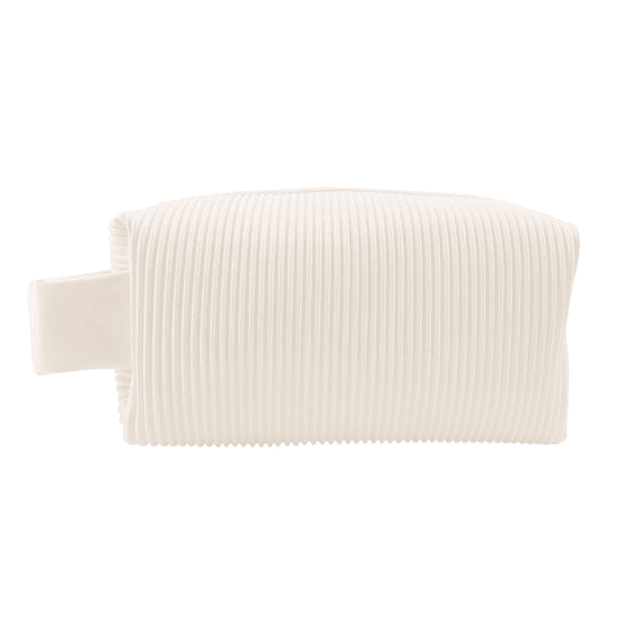 Impressions Vanity Venetia Makeup Pouch with Side Handle and Supple Quilted Vertical Design (Cream)
