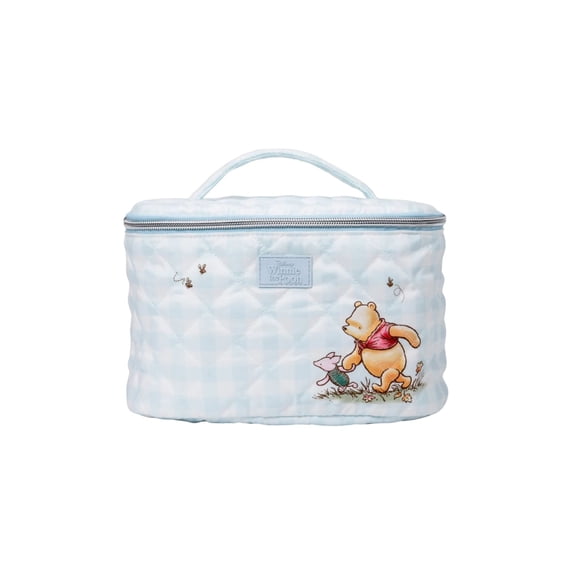 Impressions Vanity Winnie the Pooh Classic Quilted Travel Makeup Case with Gingham Disney Artwork (Light Blue)