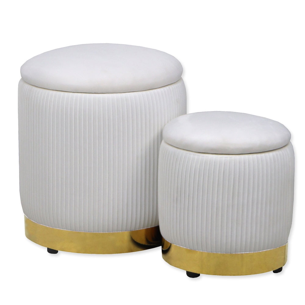 Impressions Vanity Zoe Storage Ottoman Set with 2 Different Sizes Decorative Tufted Velvet