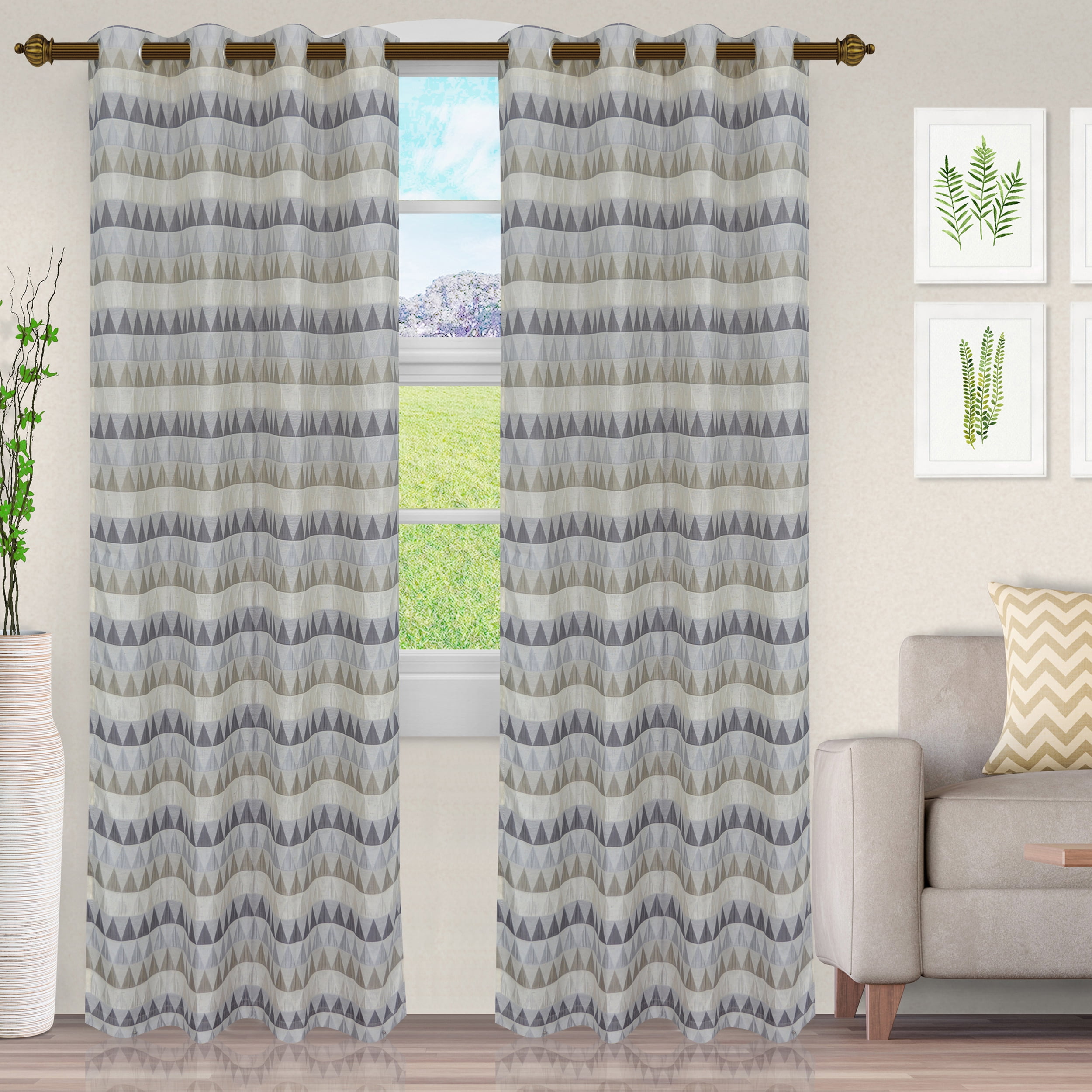 Sand Semi-Sheer Polyester Grommet Curtain Panels 52" x 96"