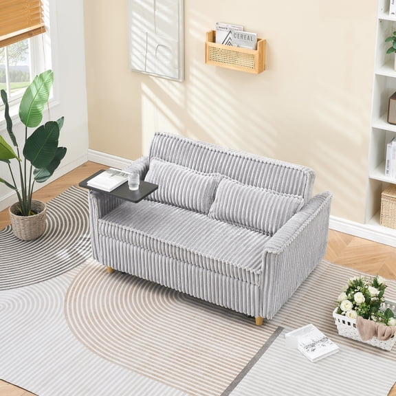 Impressive Gray Corduroy With Movable Desk & Port Counter Connection