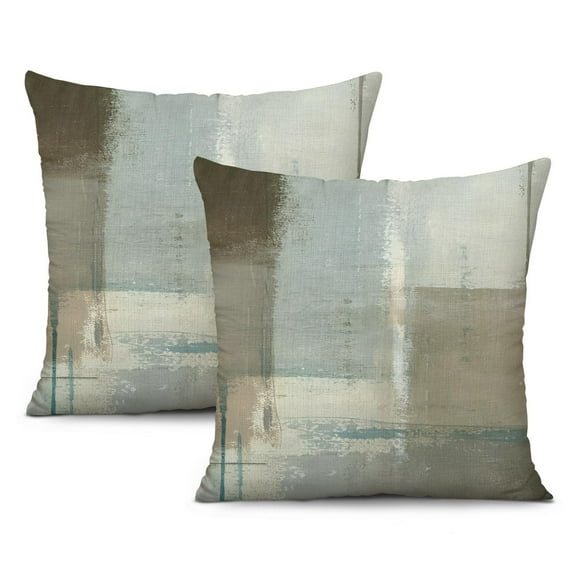 Impressive Set of 2 Throw Pillow Covers, 18x18 Inches, Brown Blue Abstract Oil Painting, Modern Home Art Decor for Bedroom, Living Room, Cushion Couch, Sofa