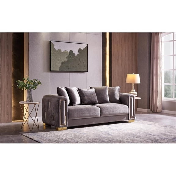 Impreza Thick Velvet Fabric Sofa Made With Wood in Gray