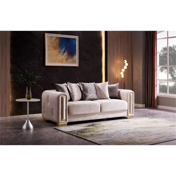 Impreza Velvet Fabric Sofa Made With Wood in Beige