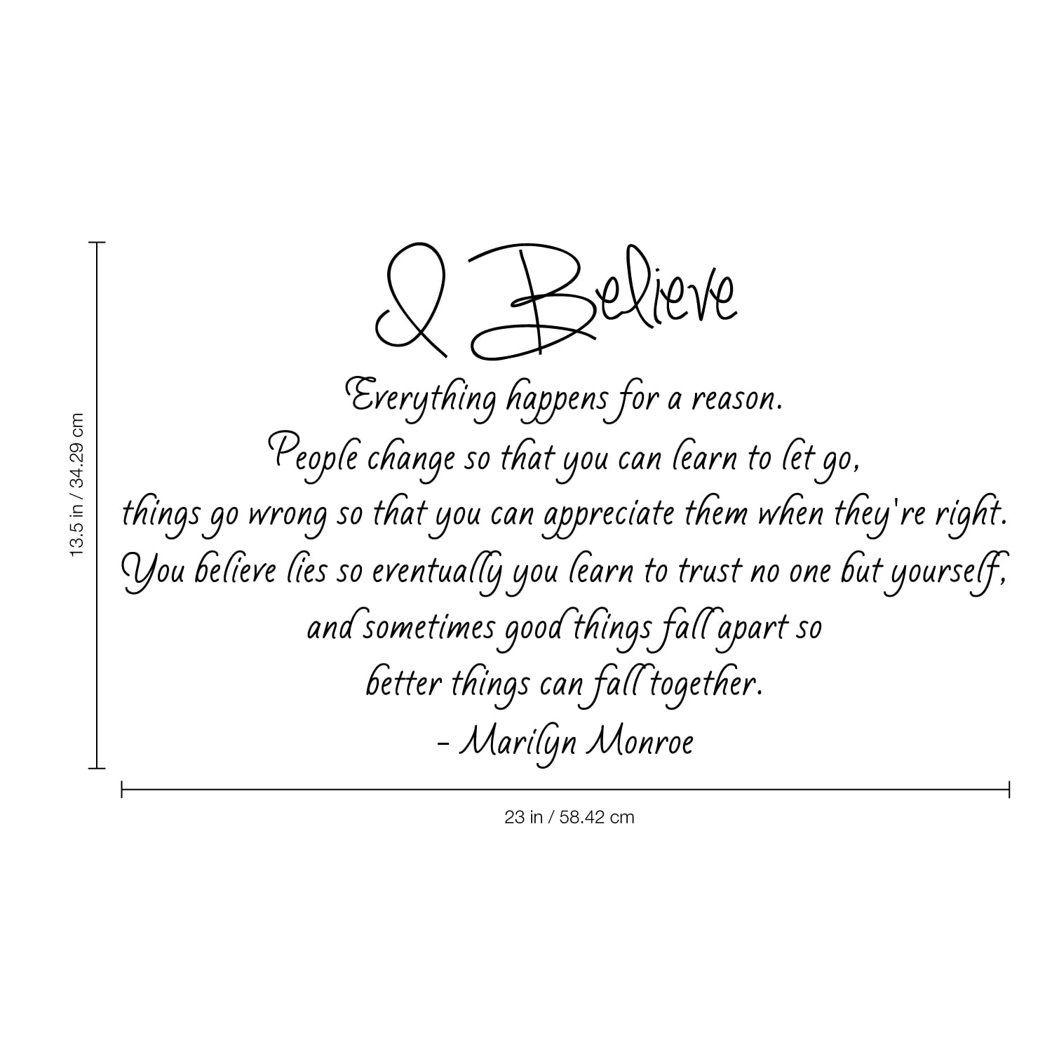 Everything Happens For A Reason Canvas Wall Art Marilyn Monroe Quote -  Gallery Wrap / 18x12 inch, image size:1500x1500