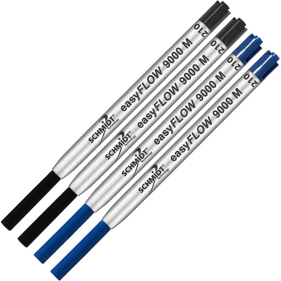 Imprinted Schmidt easyFLOW9000 Ballpoint Refill- Black & Blue Ink, Medium Tip 1.0mm - Pack of 4