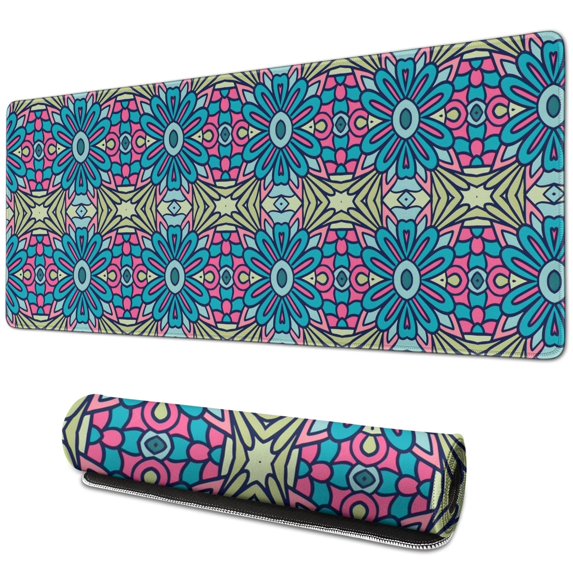 Improve Your Work & Play with Performore Mouse Pad: Vibrant Mandala Design, Non-Slip, Stitched Edge, 31.5x11.8 Inch