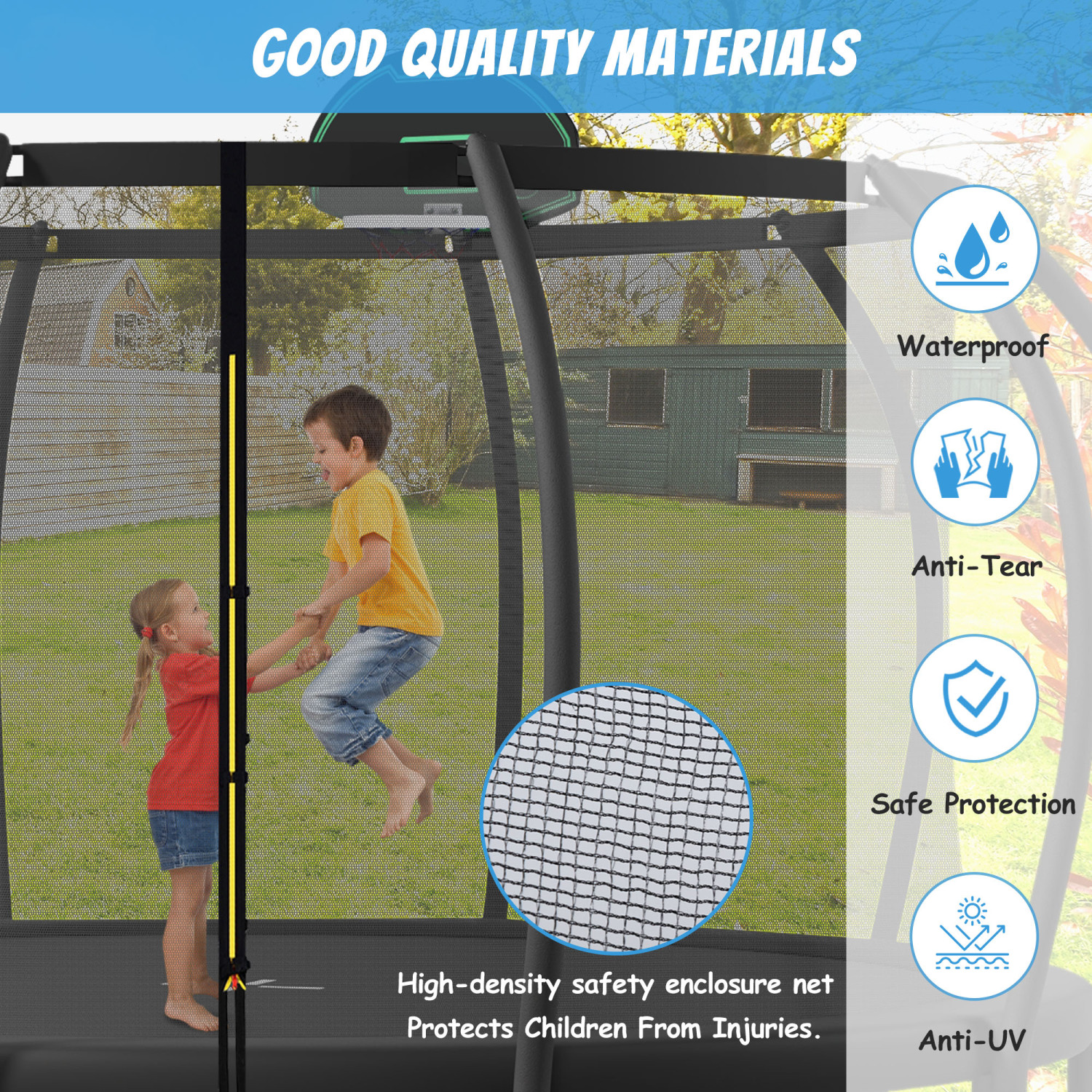 Improved 12FT Safety Enclosure Trampoline for Kids with Upgraded