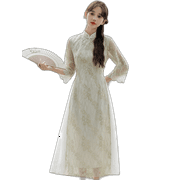 Improved Ao Dai Cheongsam Female Young Models Summer Yarn Ethereal Fairy New Chinese Style Dresses Green L