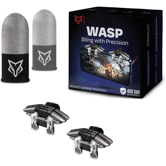 Improved Conductive Mobile Game Trigr Clip Design, Combo 2in1 with Silver Fiber Thumb Gloves, 6 Finr Shoot for All Phone, for PUBG/Fortnite/COD