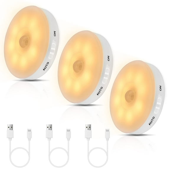 Improved LED Rechargeable Motion Sensor Light Indoor, Long-Lasting Battery, Closet Lights Motion Sensored, Motion Sensor Night Light, Puck Lights for Closet, Cabinet, Kitchen