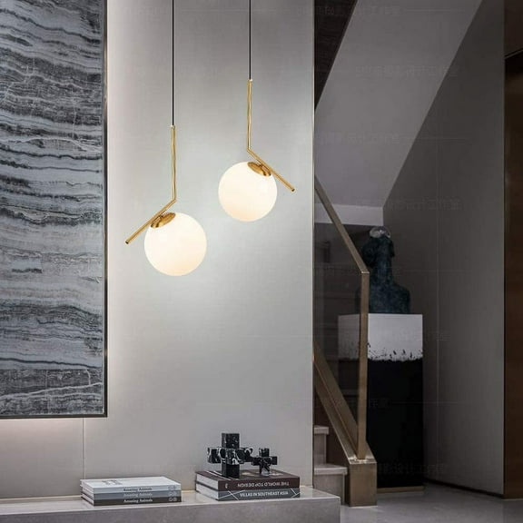 Improvhome Milky Glass Light Fixture Hanging Pendant Lighting Classic Style, for Kitchen Island, Dining Room Bar and Cafe Shop