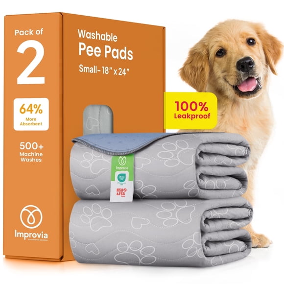 Improvia Washable Pet Pads for Dogs, Waterproof Reusable, 18 x 24 in, 2 Pack