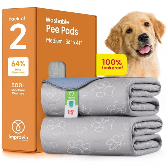Improvia Washable Pet Pads for Dogs, Waterproof Reusable, 36" x 41" (2 Pack)