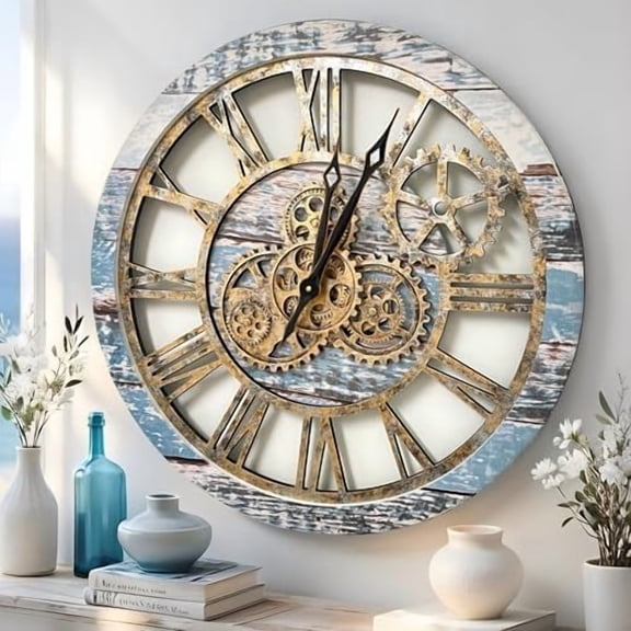 ImprovingLifeThe Original Real Moving Gear Wall Clock Vintage Industrial Oversized Rustic Farmhouse (24 inch (60cm), Vintage Aqua Green and Bronze)$$Home Decor, Kitchen, & Other